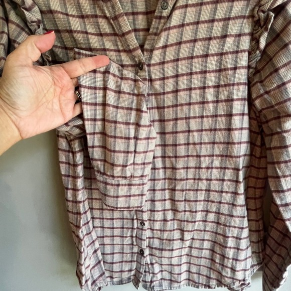 Paige Womens Plaid Ruffle Long Sleeve Button Down Blouse Soft Fairy CottageCore - Picture 5 of 11